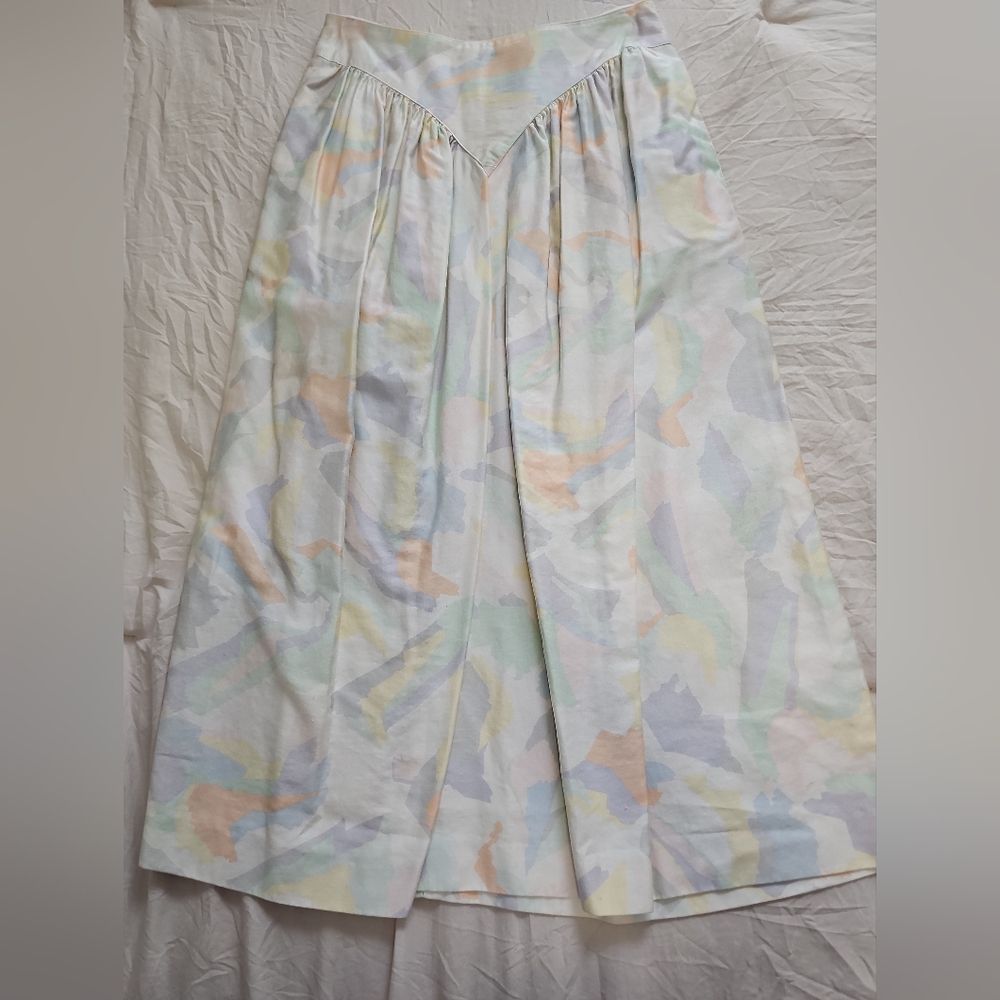 Vintage 90s Pastel Abstract Midi Skirt | College Town | Cottagecore